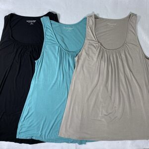 Lot 3 Soft Surroundings 3XL Black Blue Gray A Line Tank Top Gathered Scoop Neck